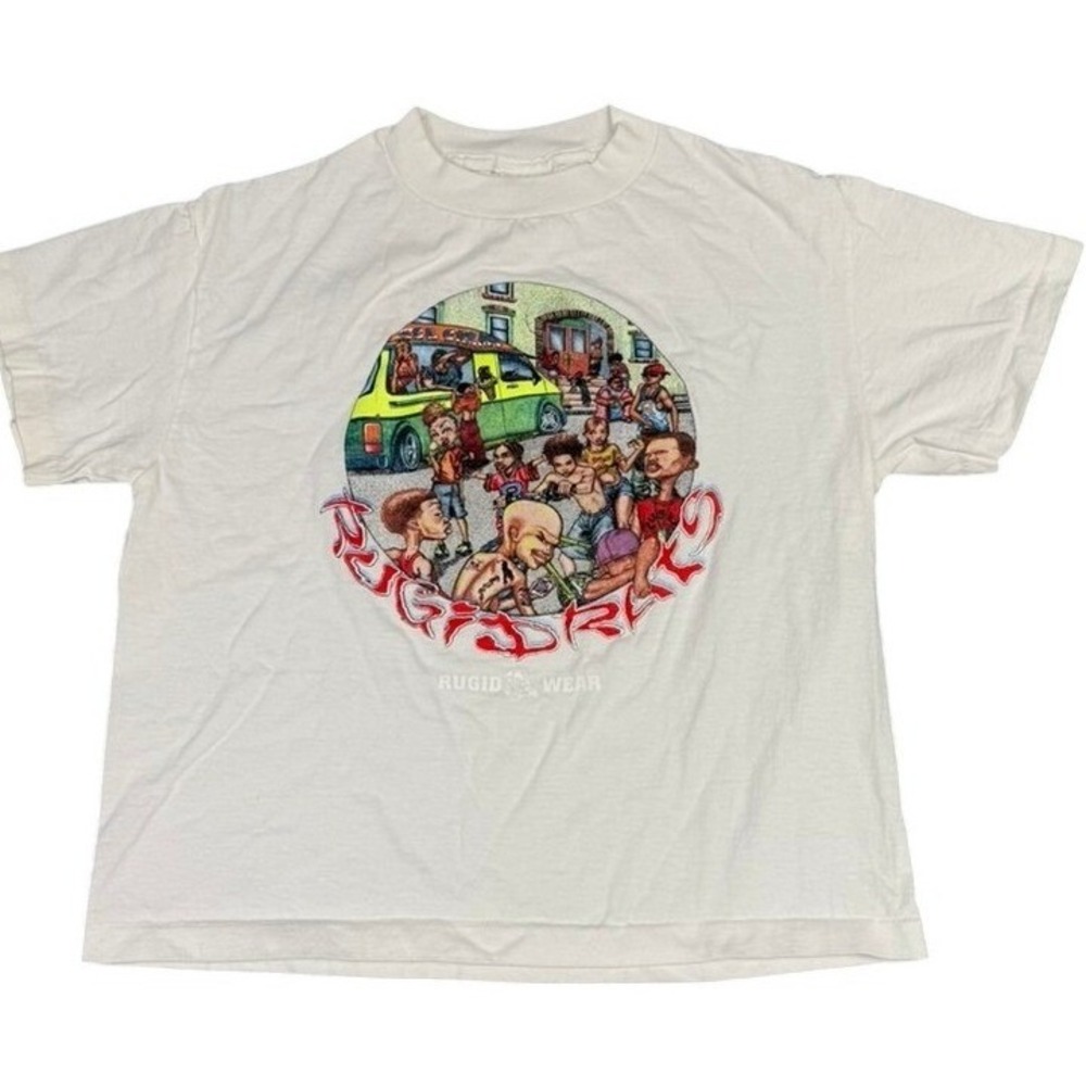 VTG 90's Rugid Wear Rugid Rats Kids White Graphic T Shirt L (14-16)
